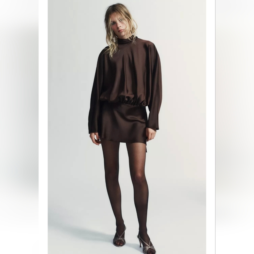 ZARA  FOULARD SATIN EFFECT SHORT DRESS